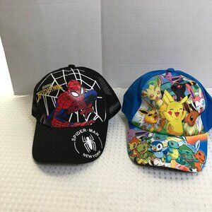 2 KIDS HATS POKEMON AND SPIDERMAN ADJUSTABLE NEW